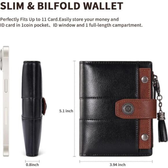 Womens Wallet Small, Card Holder Black Brown - Picture 3 of 7